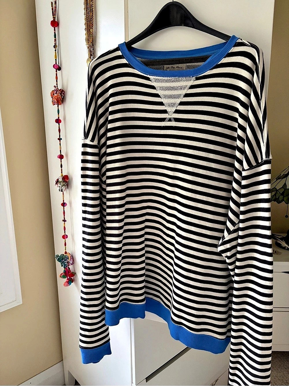 We The Free Classic Striped Oversized Crewneck Sweatshirt Black & Blue Large
